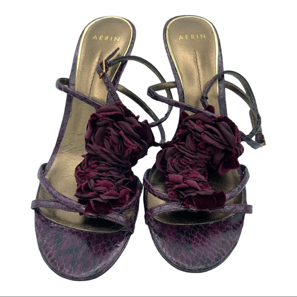 Aerin Collonade Womens Size 7 M Burgundy Leather Heel Strappy Dress Sandals - Picture 4 of 14